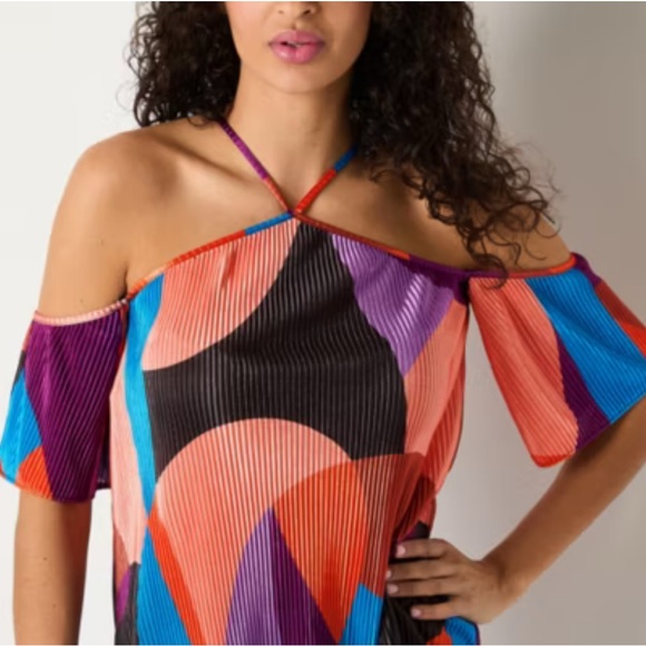 Bold Elements Womens Asymmetrical Neck Short Sleeve Blouse - Picture 1 of 8